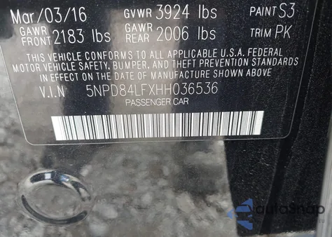 2017 Hyundai Elantra Limited from USA, damaged, VIN 5NPD84LFXHH036536